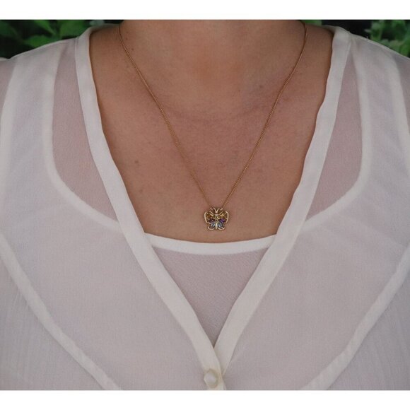 Pendant Only 10K Yellow Gold Natural Citrine, Amethyst, Topaz, Diamond Butterfly - Picture 2 of 6